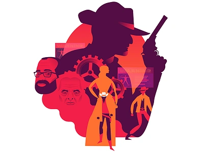 Westworld cowboy gradients hbo illustration profile red robots science tv vector westworld