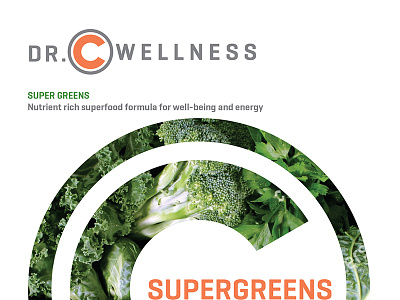 Dr.C Wellness supplement pouch supergreens branding design lettering logo package design type typography vector