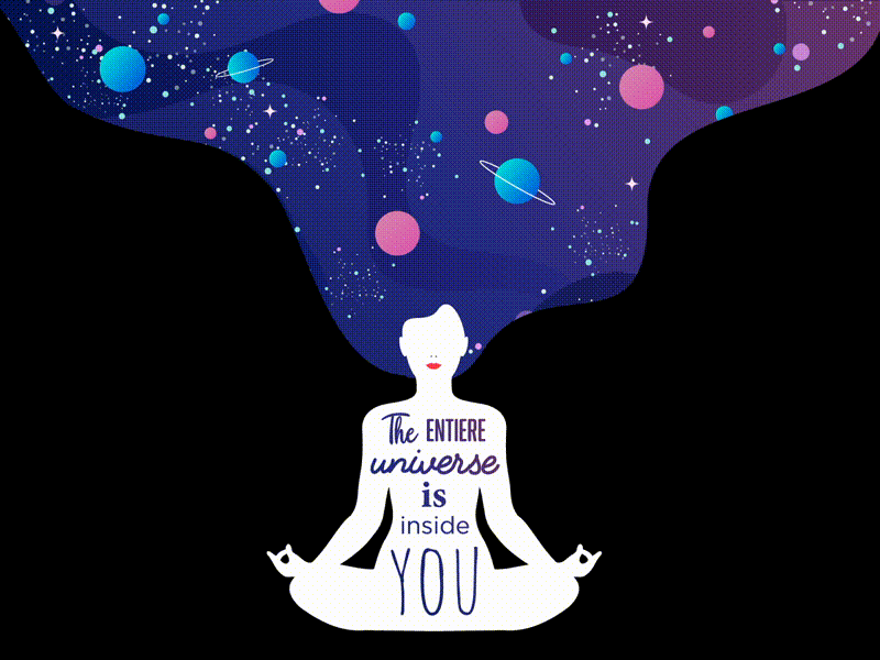 Universe Gif after affects animated design flat gif illustrator lotus meditation motion planet quote stars universe vector zen