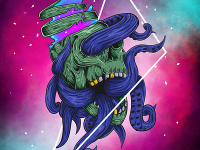 Headbang artwork coverart epic illustration illusttrator inspiration octopus reference skull space