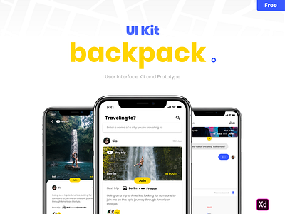 Backpack - UI Kit Free for Adobe XD adobe xd free ui kit freebie freebie xd ios social app travel app ui ui kit uidesign uiux ux