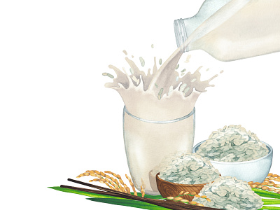 Watercolor rice milk art design eco eco product food painting illustration milk plant based milk proper food rice rice milk watercolor watercolor food watercolor painting