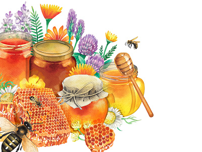 Watercolor honey art bee design eco food food painting hand drawn hand painted honey illustration watercolor watrecolour