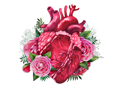 Watercolor floral heart.