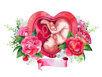 Watercolor fetus inside the heart shaped Canvas Print by Ekaterina Glazkova