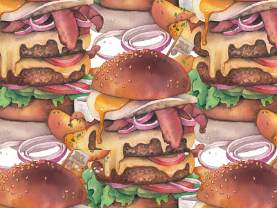 Watercolour burger. art burger design ekaterina glazkova fast food food food painting hamburger illustration pattern watercolor watercolor painting watercolour