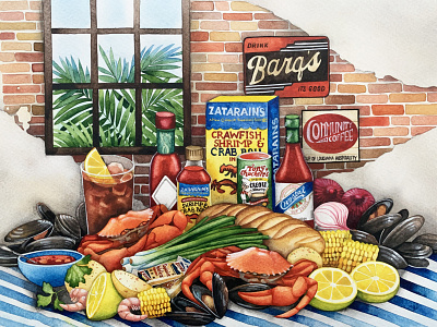 Watercolor seafood table