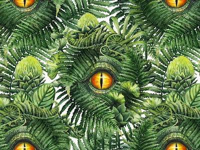 Watercolor dinosaur eye. art design dino dinosaur exoric eye fern forest illustration jungle jurassic nature period plant prehistoric tropical watercolor watercolor painting watercolour world