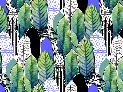 Pattern of exotic leaves abstract art design exotic graphic graphic design illustration leaf pattern repeated pattern seamless pattern trendy vector watercolor watercolor painting watercolour