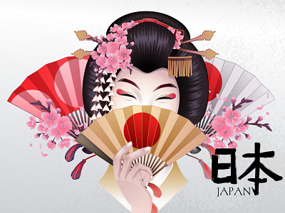 Vector japanes girl with hand fan