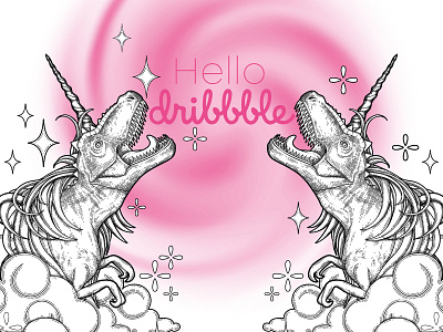 Hello Dribble! dinocorn dinosaur engraving firs shot graphic hello dribble illustration trex tyrannosaurus unicorn