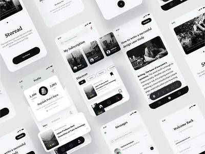 Story Writing App Concept article black blacklivesmatter branding chat concept gray login medium messages minimal mobile mobile app mobile ui news profile timeline uidesign uiux uxdesign