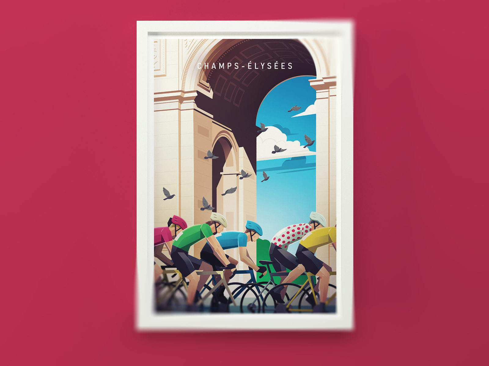 Champs-élysées bicycle bike cycling france illustration paris poster vintage poster