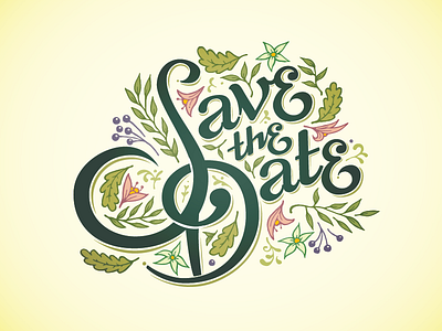 Save The Date Finished floral flowers leaves save the date script type wedding