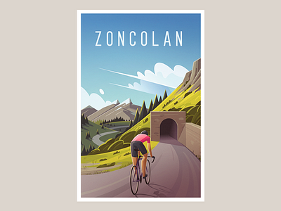 Monte Zoncolan bicycle cycling forest giro illustration landscape mountains poster trees