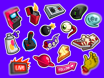 Stickers arcade bomb eye eyeball gaming icons joystick lightning plant shoes sneakers spray spray can spray paint stickers streaming twitch youtube