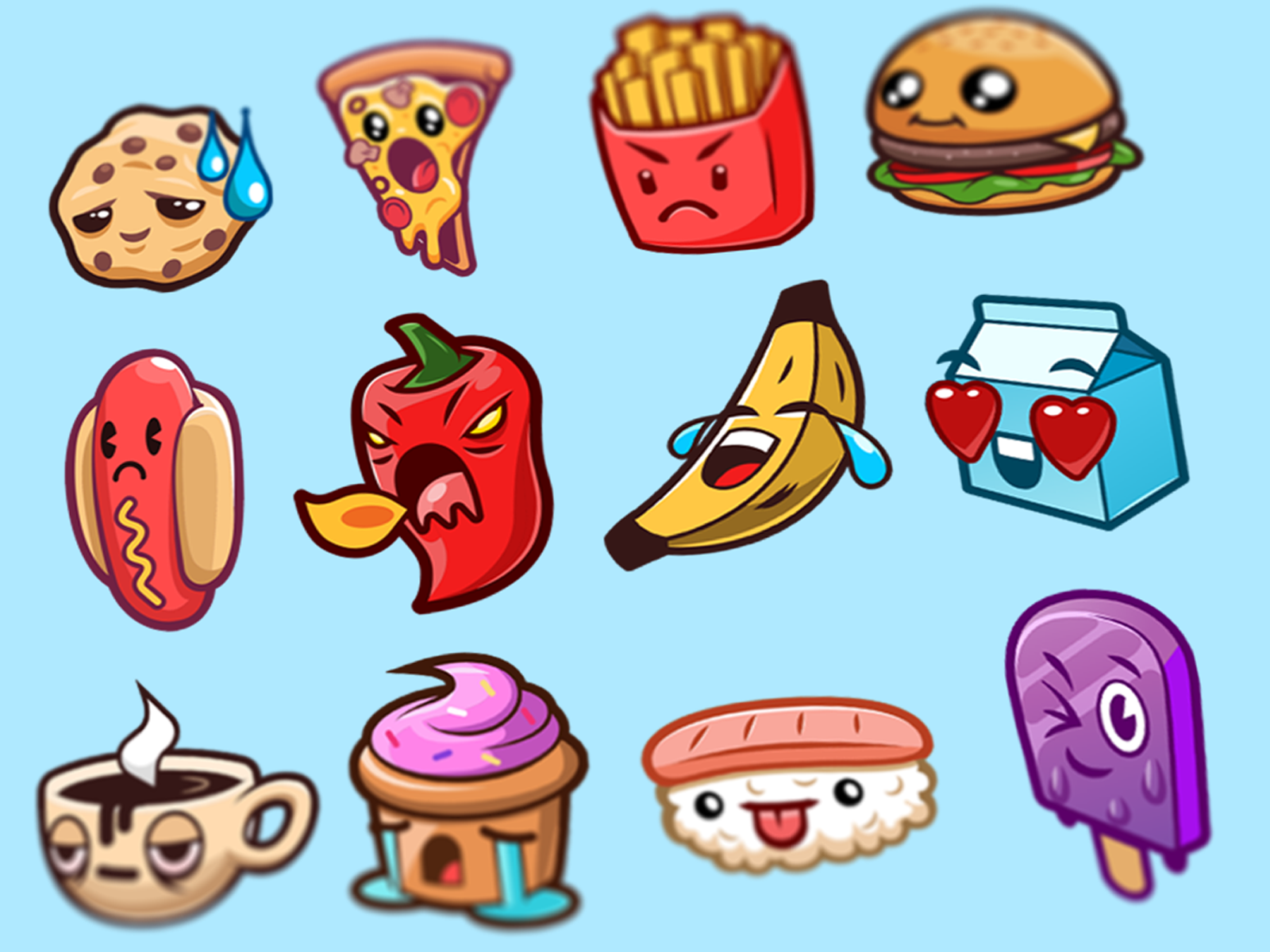 Food Emotes banana biscuit burger character chilli coffee cookie cupcake emote emotes food fries hotdog iceblock icon milk nigiri pizza sushi twitch