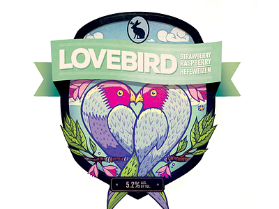 Lovebird beer bird feather jackalope label leaves love lovebird ribbon sky