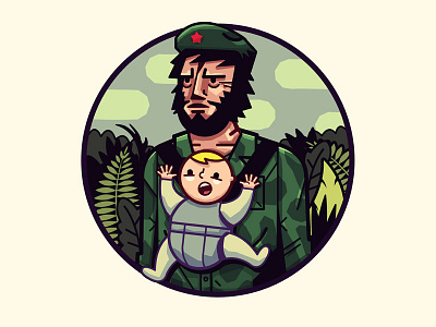 Dad's turn army baby beard clouds communist forest hiking jungle revolution sky soldier war