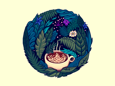 Coffee In Paradise coffee florentine flower forest java jungle leaves night steam