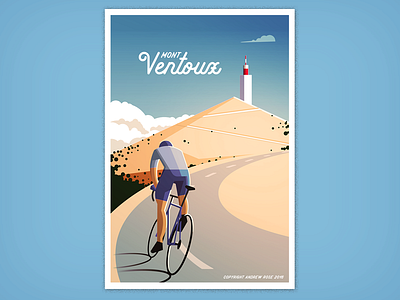 Mont Ventoux athlete bike clouds cycling cyclist mountain poster retro sky tour tower ventoux