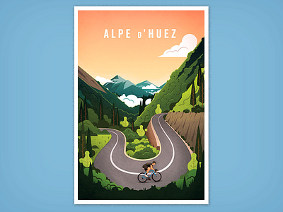 Alpe d'Huez Final Print alps bike clouds cycling cyclist mountain poster retro road tour tower