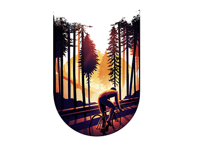 Sunrise bicycle cycling cyclist forest illustration ipad sketch sunrise