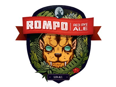 Rompo ale beer illustration jungle label red ribbon rompo rye type
