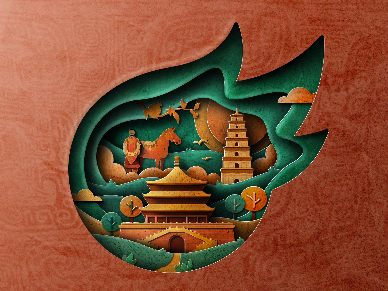 中国八大古都-西安 design icon illustration 复古