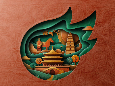 中国八大古都—西安 design icon illustration 复古