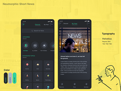 Neumorphic Short News app design madmags news short news ui ux