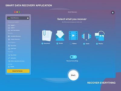 Smart Data Recovery Desktop Application application desktop software user experience user interface