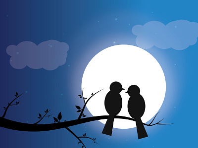 Moonlight Romance birds illustration art night mode romance