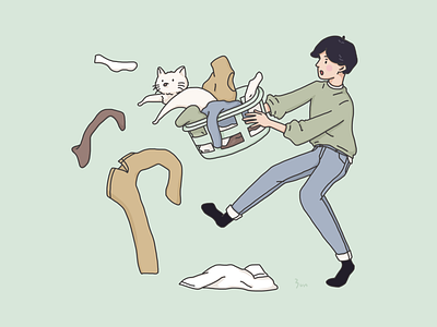 Cat Fancier 🐱 art boy cat character design drawing fashion fun illustration laundry yununuan