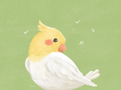 Singing! art bird character cockatiel cute design drawing happiness illustration sing singing yellow yununuan