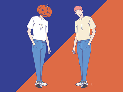 Trick or treat! art blue boy character design drawing fashion halloween illustration orange pumpkin trickortreat yununuan