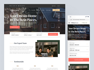 Real Estate Agent Website Home Page UI Design