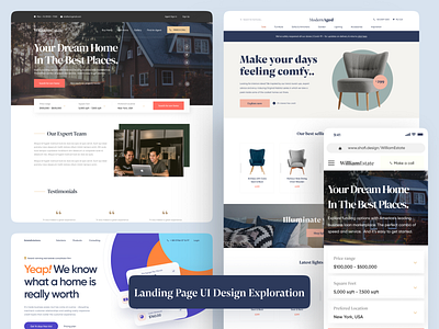 Landing Page Page UI Design Exploration app ui design design designer estate agency landing page landing page ui landingpage real estate real estate designer real estate website realestate ui uidesign uidesigner uiux uiuxdesign website website design website designer