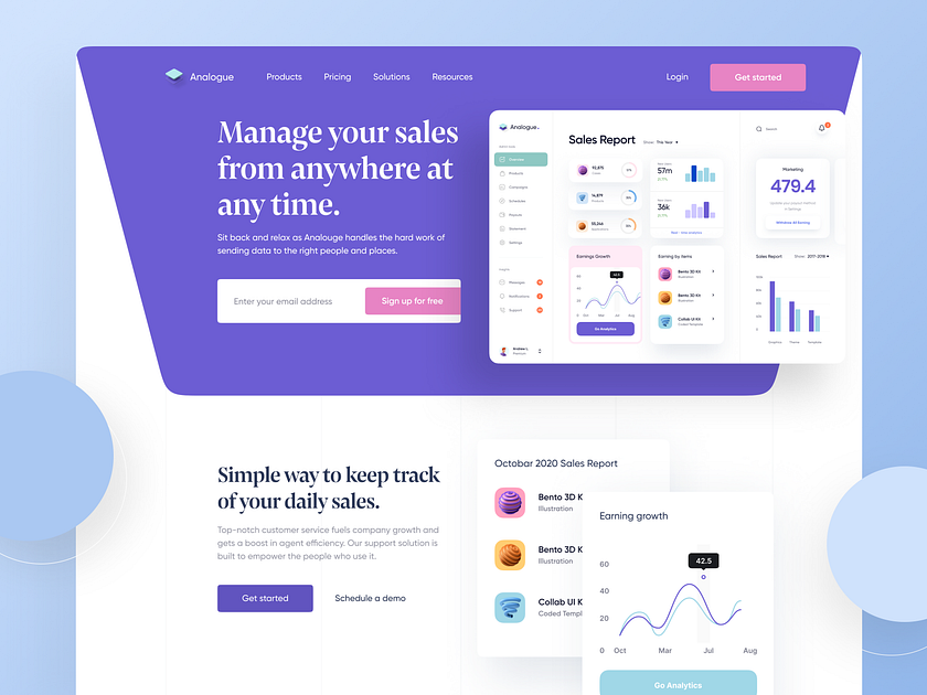 Sales Management Dashboard App Landing Page by Shafi on Dribbble