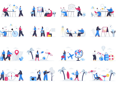 Flat Scene Situation Creator Kit act action behavior cartoon character concept creator design flat generator human illustration kit people person scene set situation vector vectorart