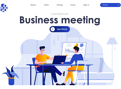 Flat Landing Page Templates Header behavior business cartoon character concept flat gradient header homepage landing meeting page people situation template ui ux vector web website