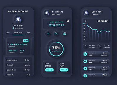 Neomorphic Mobile App UI Kit Banking android app application banking cellphone gui ios kit mobile mockup neomorphic neomorphism neumorphic neumorphism online screen skeuomorphism ui ux vector