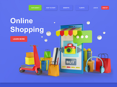 Shopping landing page 3d illustration