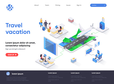 Travel Vacation Isometric Landing Page 3d axonometric banner bootstrap character cms composition concept flat header homepage isometric isometry landing page people template theme travel vacation