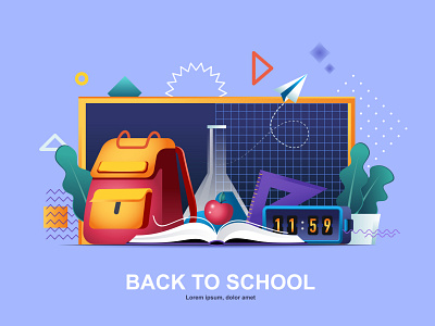 Back to School Flat Illustration back to school book cartoon children composition concept education flat illustration internet landing learning online page school study studying vector web website