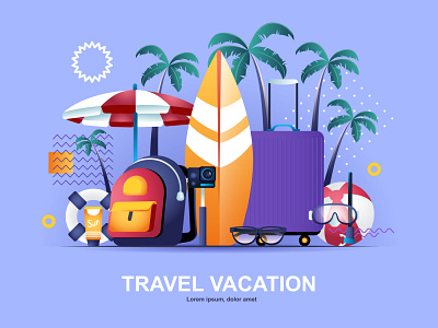 Travel Vacation Flat Illustration 3d agency cartoon composition concept design flat gradient graphic illustration journey landing page realistic tourism travel vacation vector web website