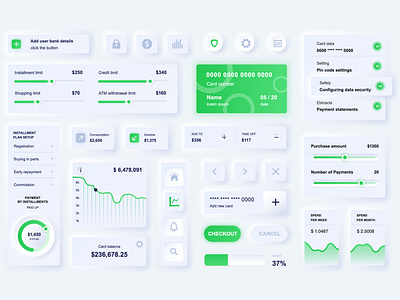 Neumorphic UI, UX, GUI, KIT Banking Elements app application bank banking button dropdown gui kit mobile neumorphic neumorphism rating sidebar skeuomorphic skeuomorphism slider ui ux vector widget