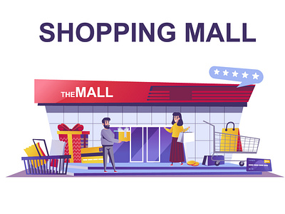 Shopping Mall Web Concept Cartoon Style cartoon commerce concept design e commerce flat graphic header illustration landing mall modern page scene shopping template templates vector web website