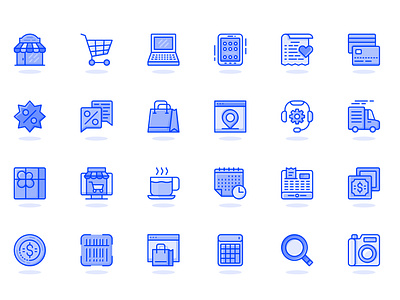 Online Shopping Web Flat Line Icons