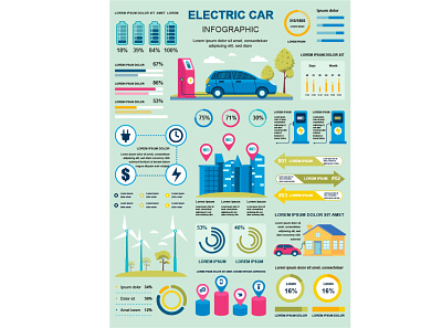 Electric Car Infographics Poster Template auto banner car design electric element graph graphic info info graphics infograph infographic layout poster power print station template transport vector